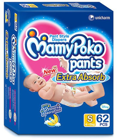 Mamy Poko Extra Absorb Pant Style Diaper Small - 62 Pieces